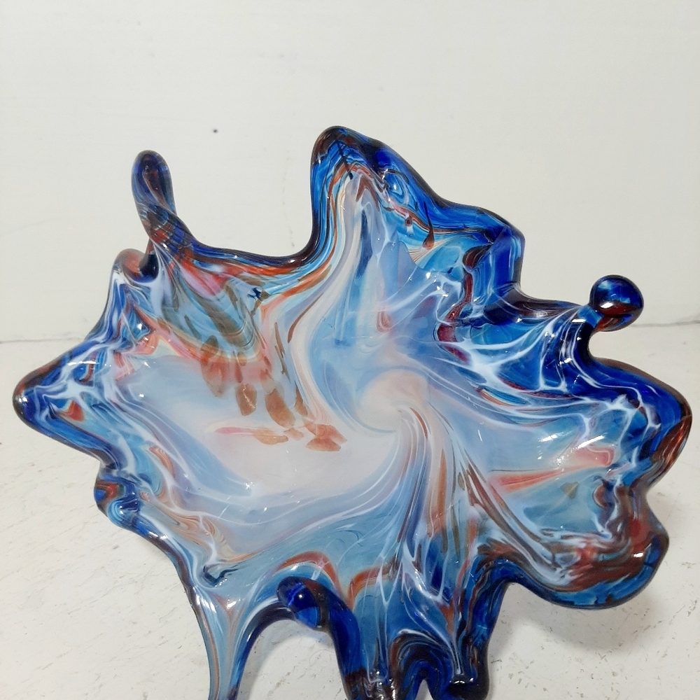 Abstract Blue and Orange Glass Art Flower.